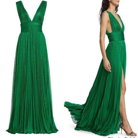 Dolce and Gabbana Sleeveless Plisse Metallic Gown Green Dress - Picture 1 of 14